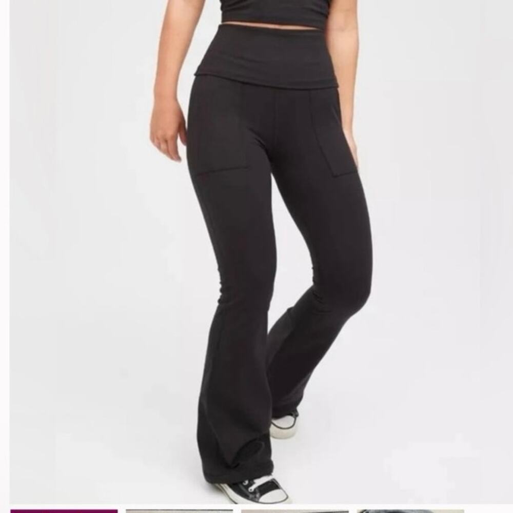 aerie Black High-Waist Flared Leggings